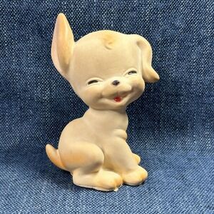 Vtg Playful Smiling Puppy Dog Squeak Rubber/Vinyl Classic Toy One Ear Up Squish
